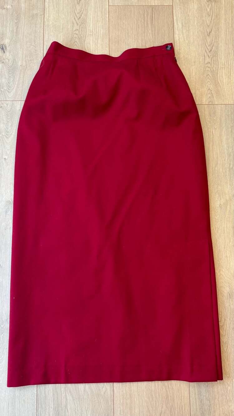 Herve Benard Wool Midi Skirt Size 10 Red